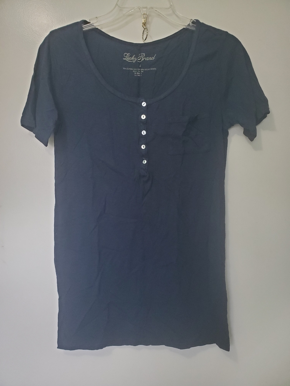 Vtg Lucky Brand Dungaree Gene Montesano Henley Tee Black Sz S/P Twee